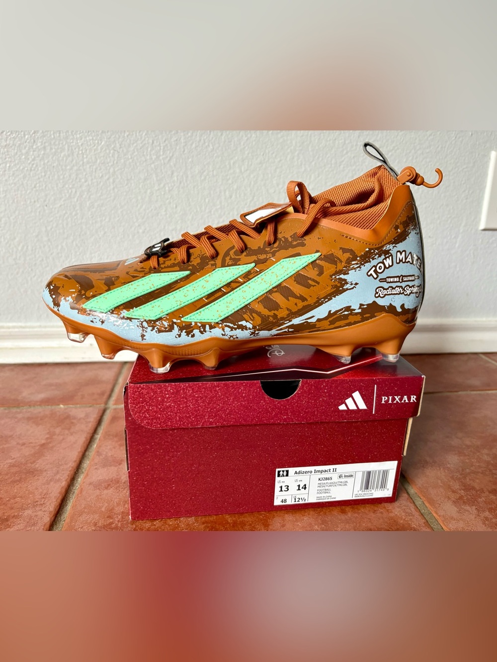 Size 13 - Adidas Pixar Cars Mater Adizero Impact II Mid Football Cleats KJ2865 - Picture 4 of 14